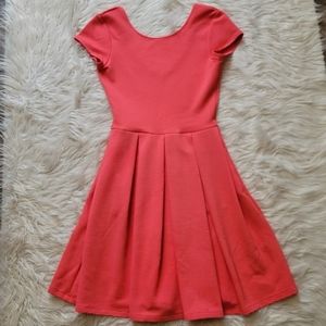 French Connection Dress Sz 4 Ribbed Stretch Fit & Flare Pink Coral Peach Pocket